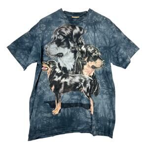 VTG The Mountain Large Tie Dye Rottweiler Graphic Cotton T Shirt Leather Tag